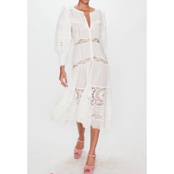 LoveShackFancy Dresses & Skirts - LoveShackFancy Womens Titania Midi Dress Sz 0 White Eyelet Embroidered Romantic